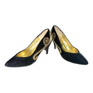 Flings After Six Black Velvet Swirl Heels 8.5